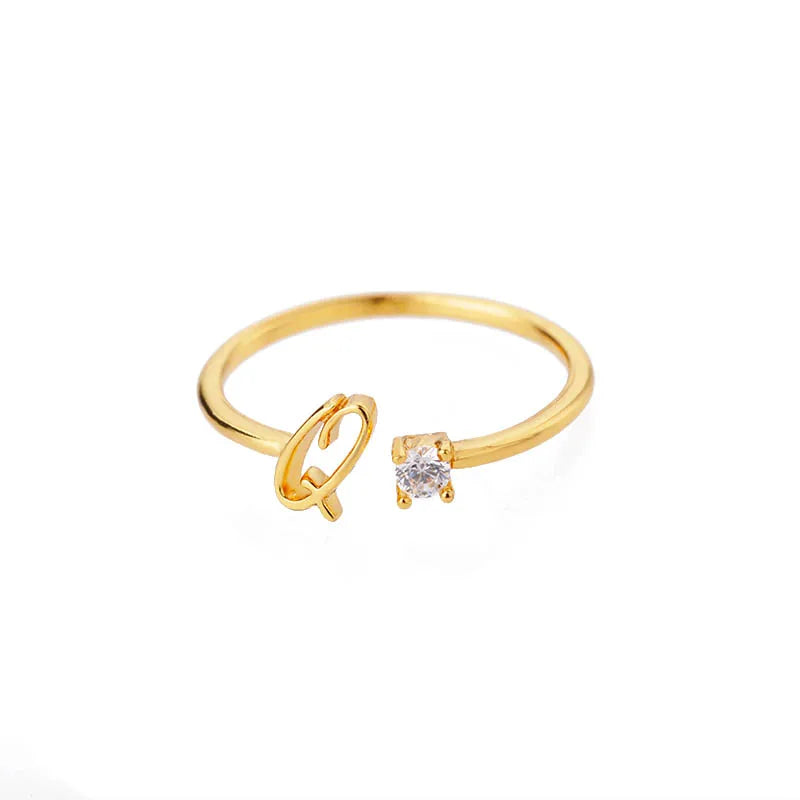 A-Z Initial Letter Rings for Women Adjustable Stainless Steel Ring Female Aesthetic Jewelry