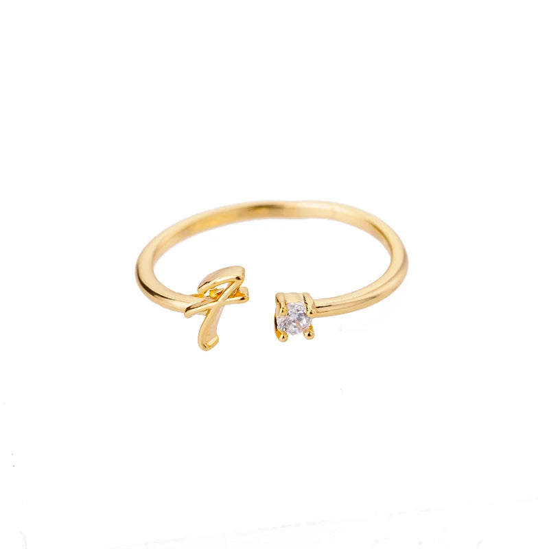 A-Z Initial Letter Rings for Women Adjustable Stainless Steel Ring Female Aesthetic Jewelry