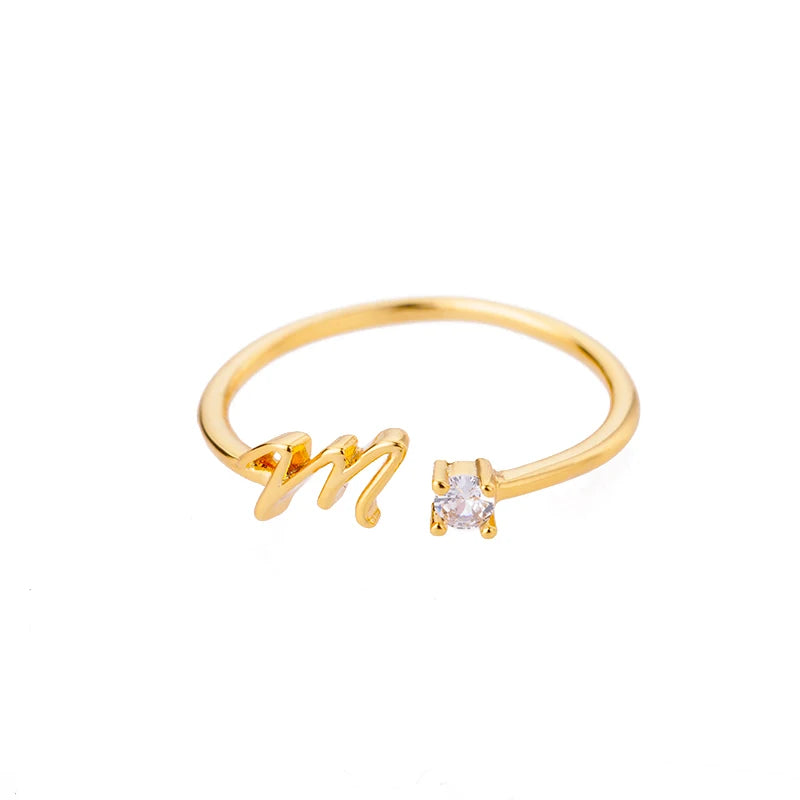 A-Z Initial Letter Rings for Women Adjustable Stainless Steel Ring Female Aesthetic Jewelry
