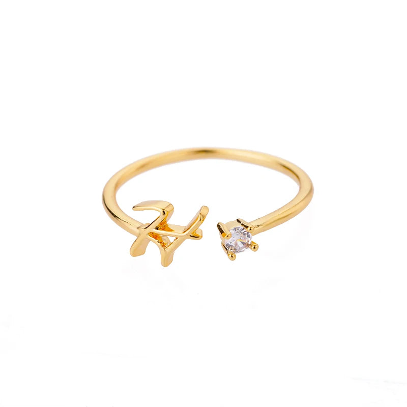 A-Z Initial Letter Rings for Women Adjustable Stainless Steel Ring Female Aesthetic Jewelry