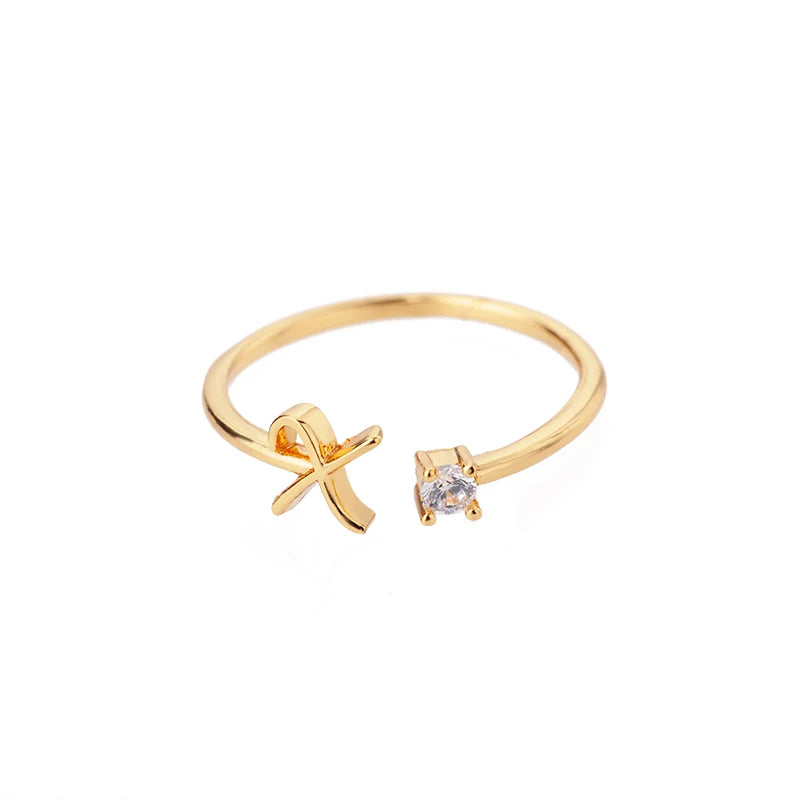 A-Z Initial Letter Rings for Women Adjustable Stainless Steel Ring Female Aesthetic Jewelry