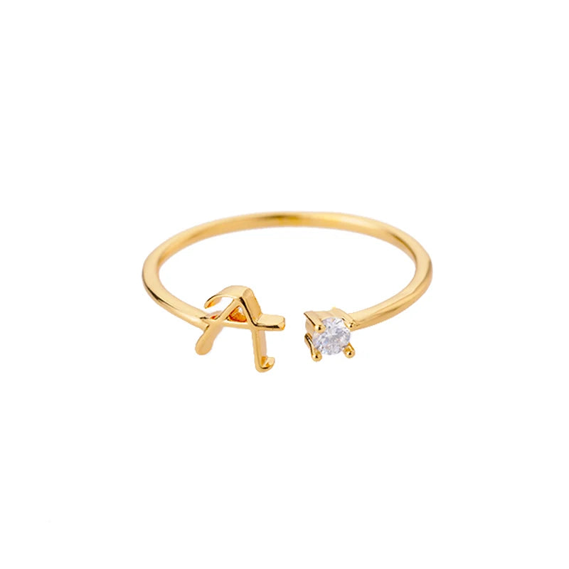 A-Z Initial Letter Rings for Women Adjustable Stainless Steel Ring Female Aesthetic Jewelry