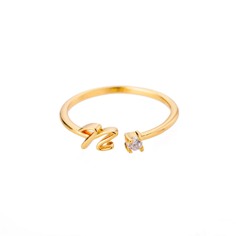 A-Z Initial Letter Rings for Women Adjustable Stainless Steel Ring Female Aesthetic Jewelry