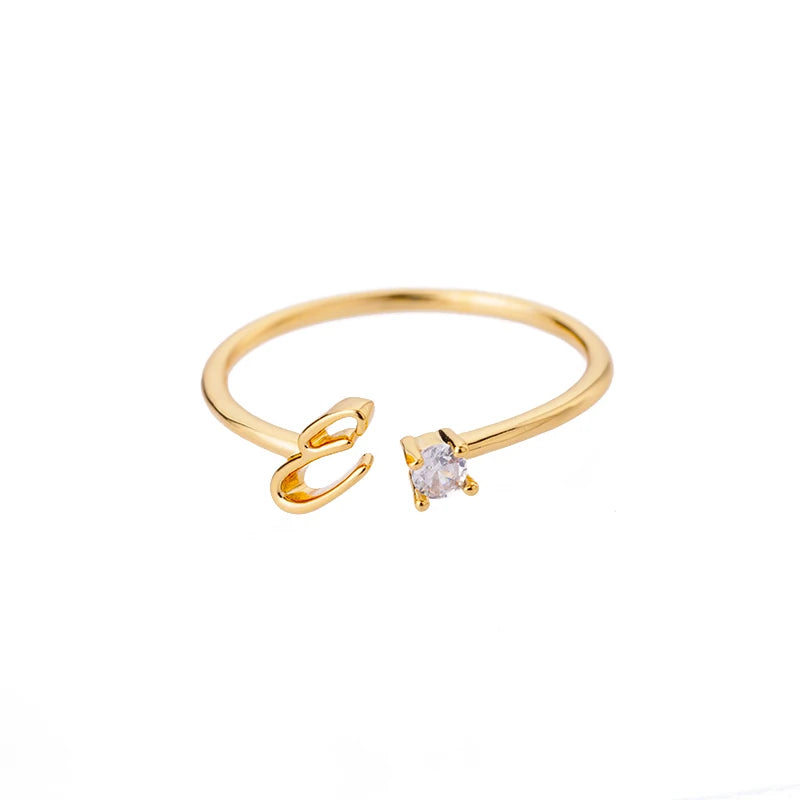 A-Z Initial Letter Rings for Women Adjustable Stainless Steel Ring Female Aesthetic Jewelry