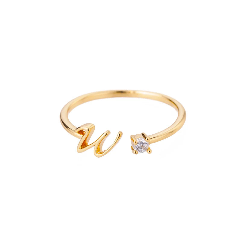 A-Z Initial Letter Rings for Women Adjustable Stainless Steel Ring Female Aesthetic Jewelry