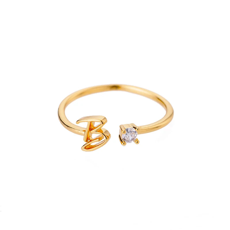 A-Z Initial Letter Rings for Women Adjustable Stainless Steel Ring Female Aesthetic Jewelry