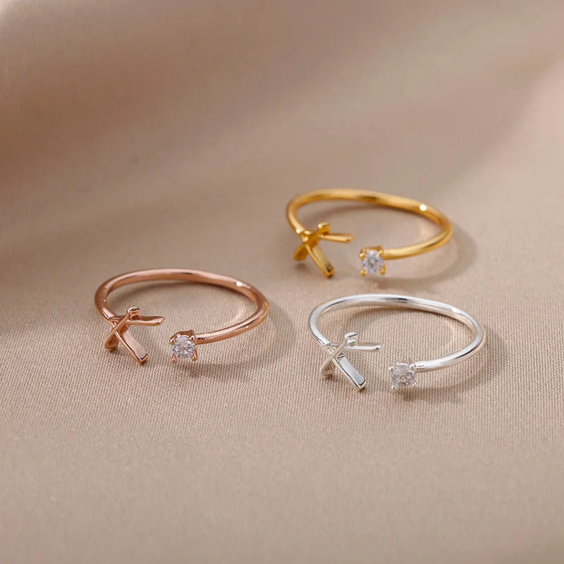 A-Z Initial Letter Rings for Women Adjustable Stainless Steel Ring Female Aesthetic Jewelry