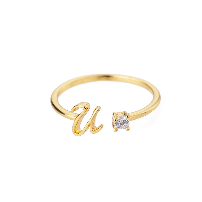 A-Z Initial Letter Rings for Women Adjustable Stainless Steel Ring Female Aesthetic Jewelry
