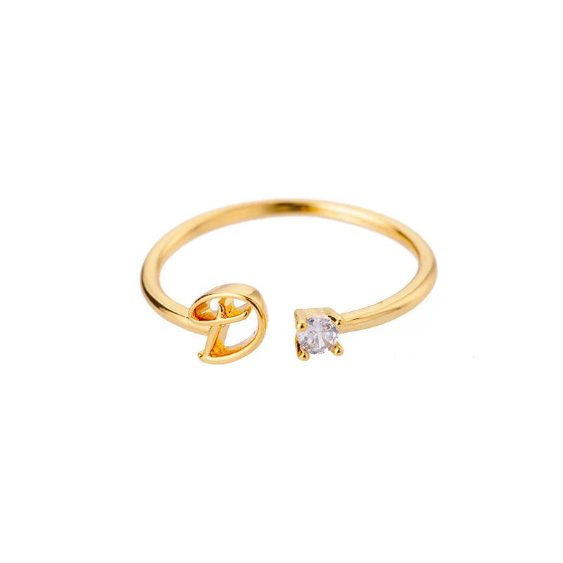 A-Z Initial Letter Rings for Women Adjustable Stainless Steel Ring Female Aesthetic Jewelry